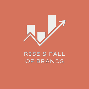 Rise and Fall of Brands logo with orange background, white chart bars and upward trend arrow