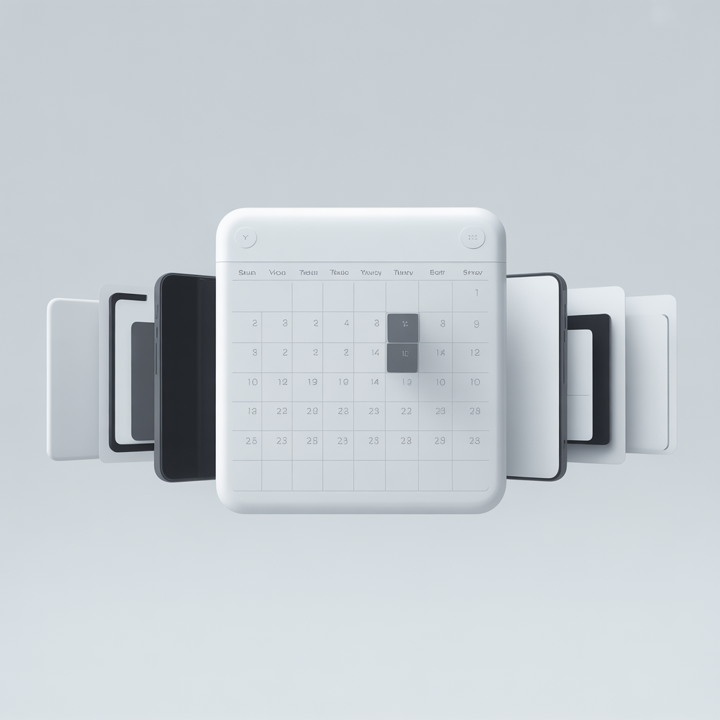 ideogram v3.0 a sleek digital calendar with floating date panels and subtle tech silhouettes r 0